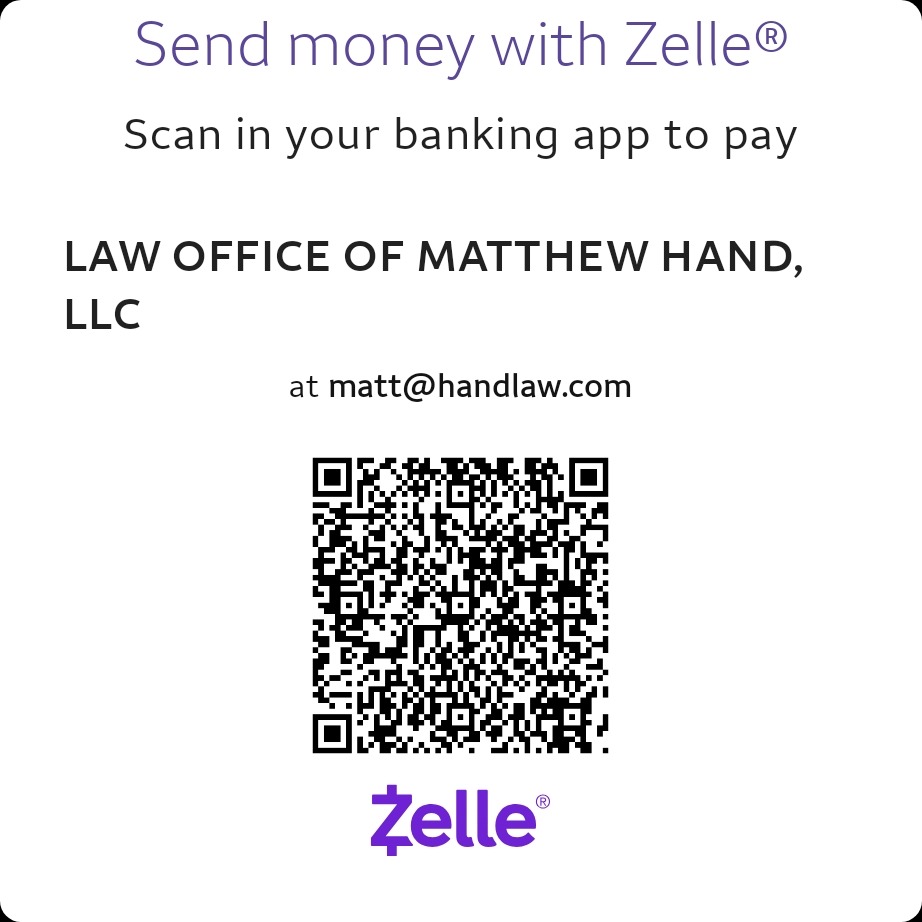 Matt Hand QR code for legal representation payments
